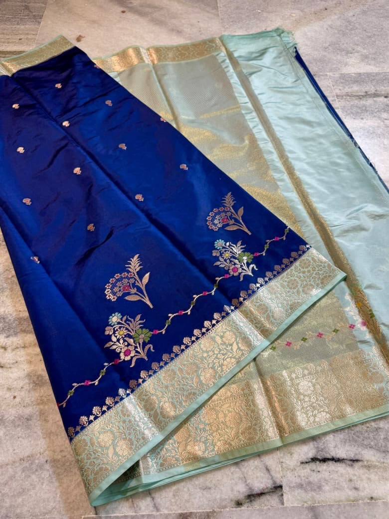 Banarasi semi kattan premium saree - Deep royal blue