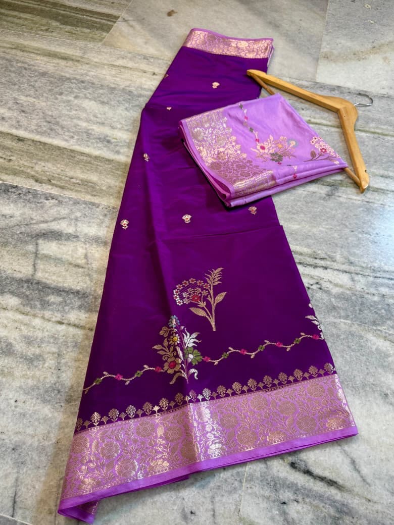 Banarasi semi kattan premium saree - Deep royal purple