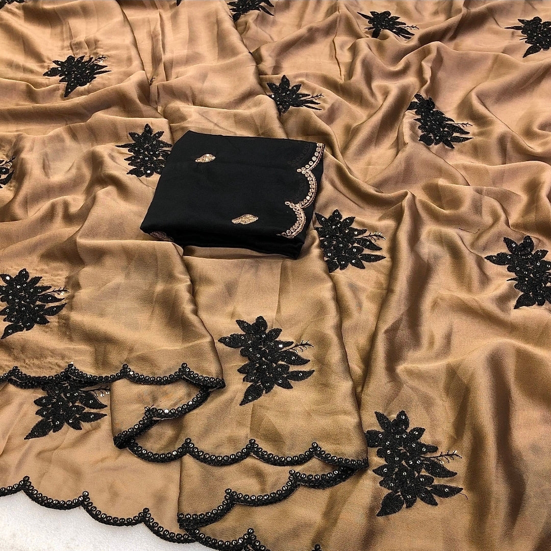 Rangoli Georgette Brown Saree