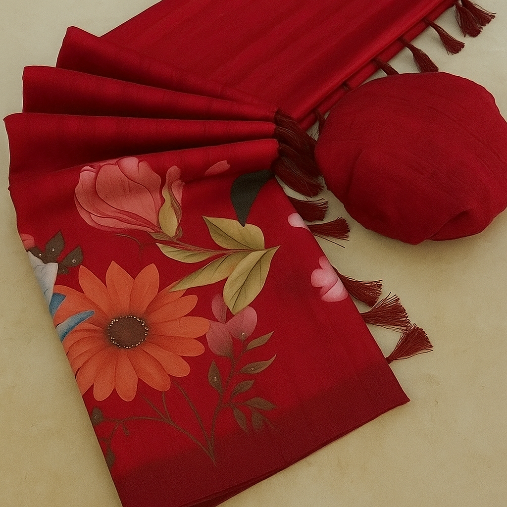 Smooth silk red saree
