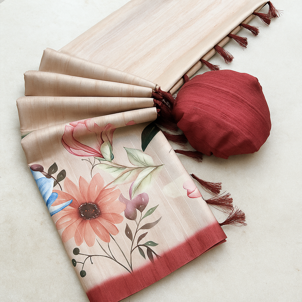 Smooth silk flower saree