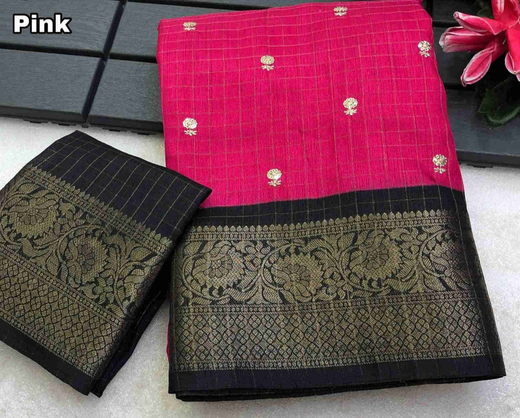 Dola Chex Printed Saree - Pink