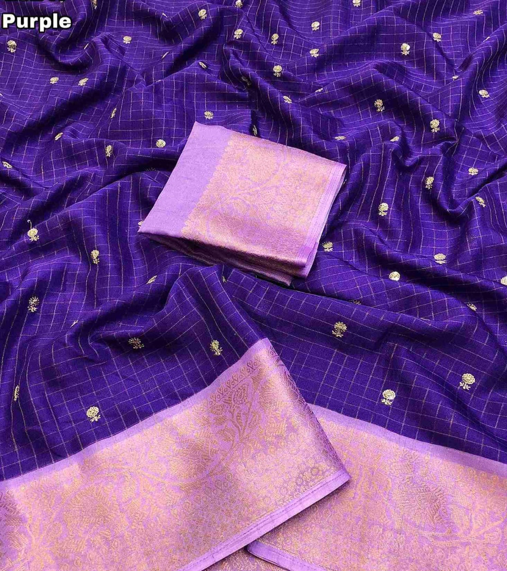 Dola Chex Printed Saree - Purple