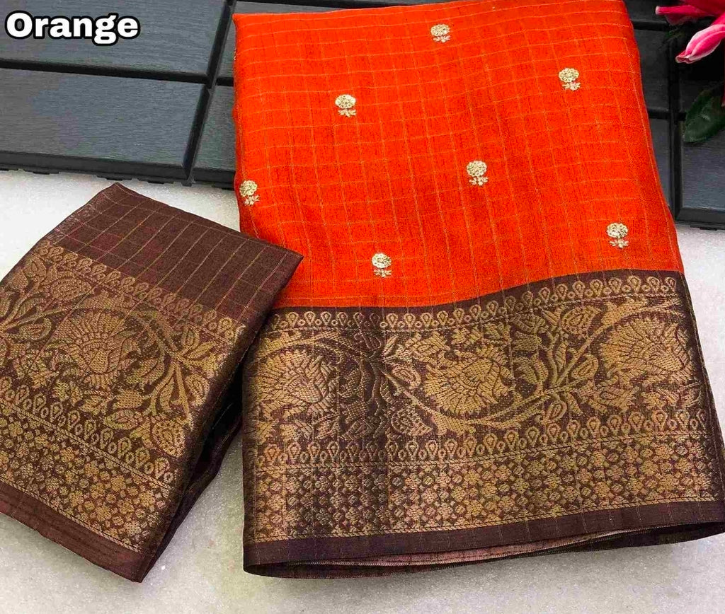Dola Chex Printed Saree - Orange