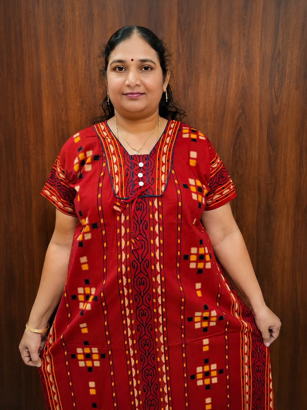 Gujiri Print nighty - Red - XL chest  Equal to XXL Size