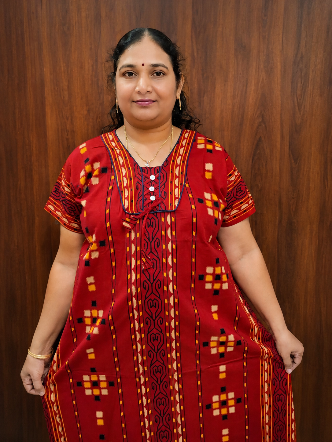 Gujiri Print nighty - Red - XL chest  Equal to XXL Size