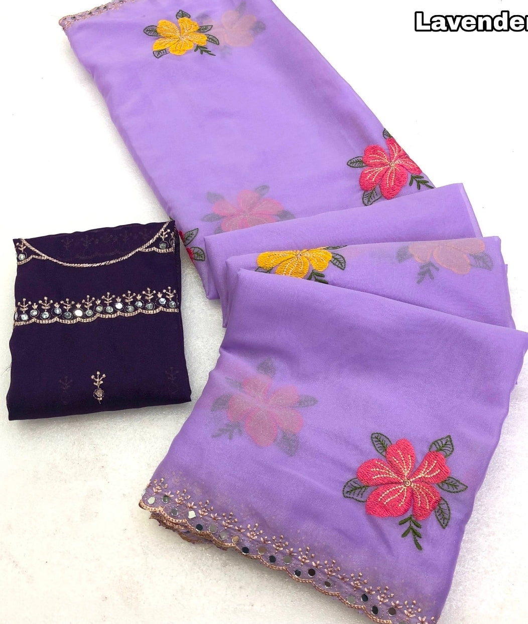Star Georgette Lavender & Navy Blue Saree