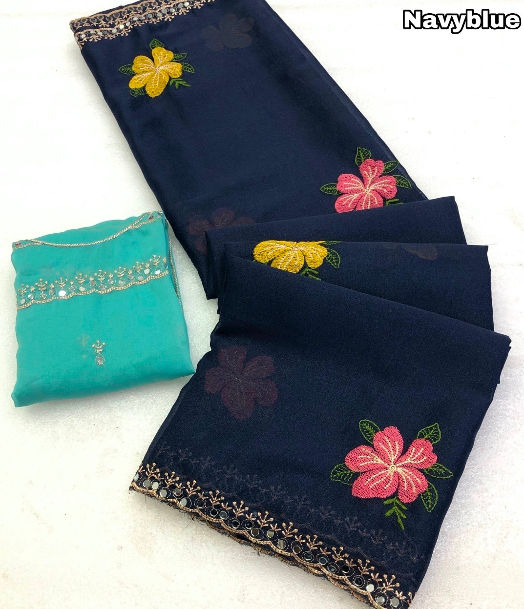 Star Georgette Lavender & Navy Blue Saree