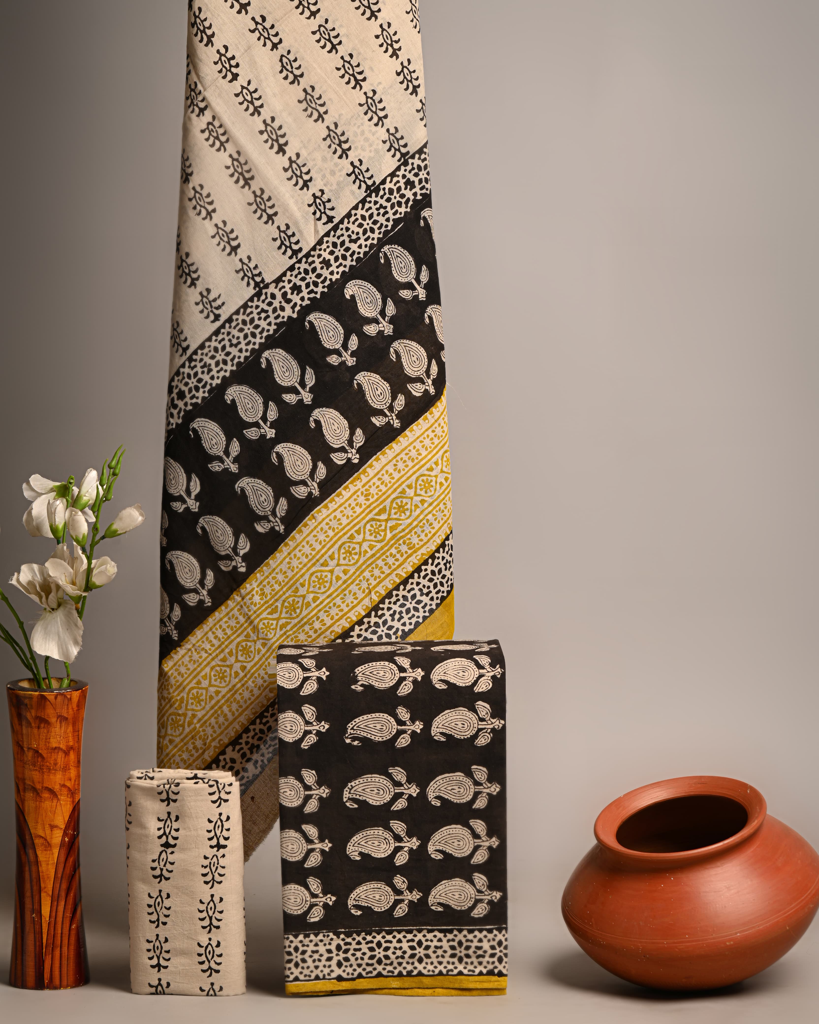 Unstitched Material- Soft muted gold