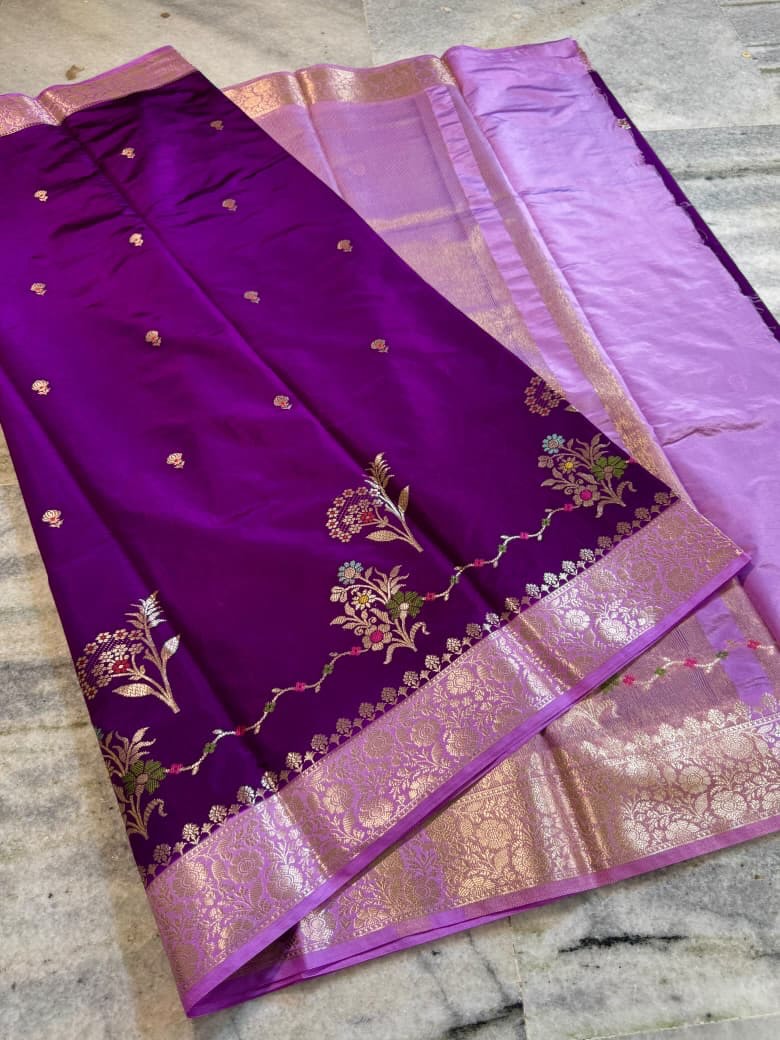 Banarasi semi kattan premium saree - Deep royal purple