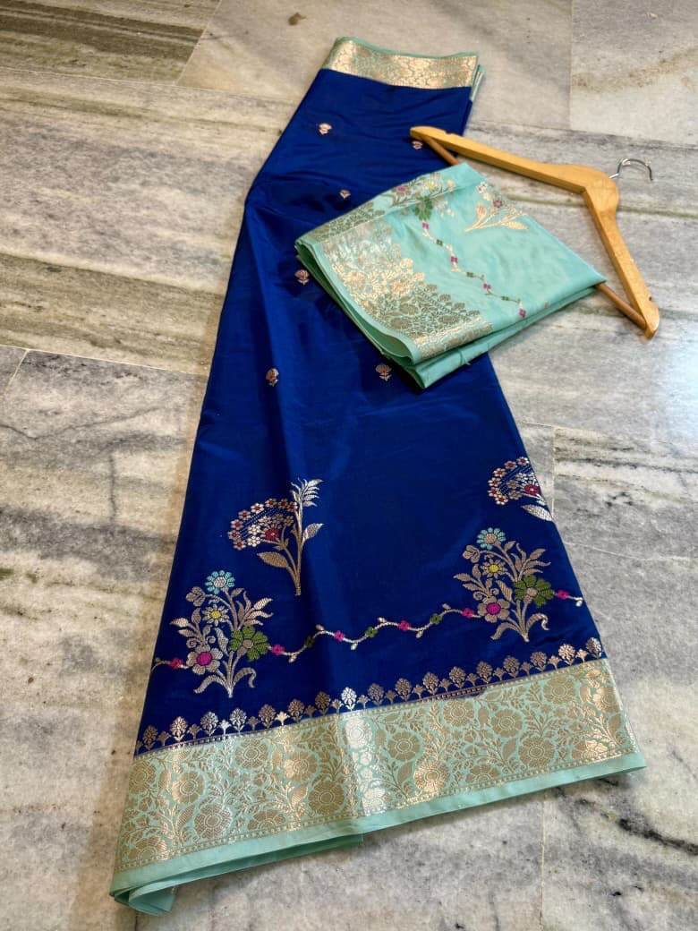 Banarasi semi kattan premium saree - Deep royal blue