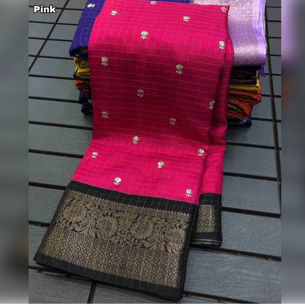 Dola Chex Printed Saree - Pink