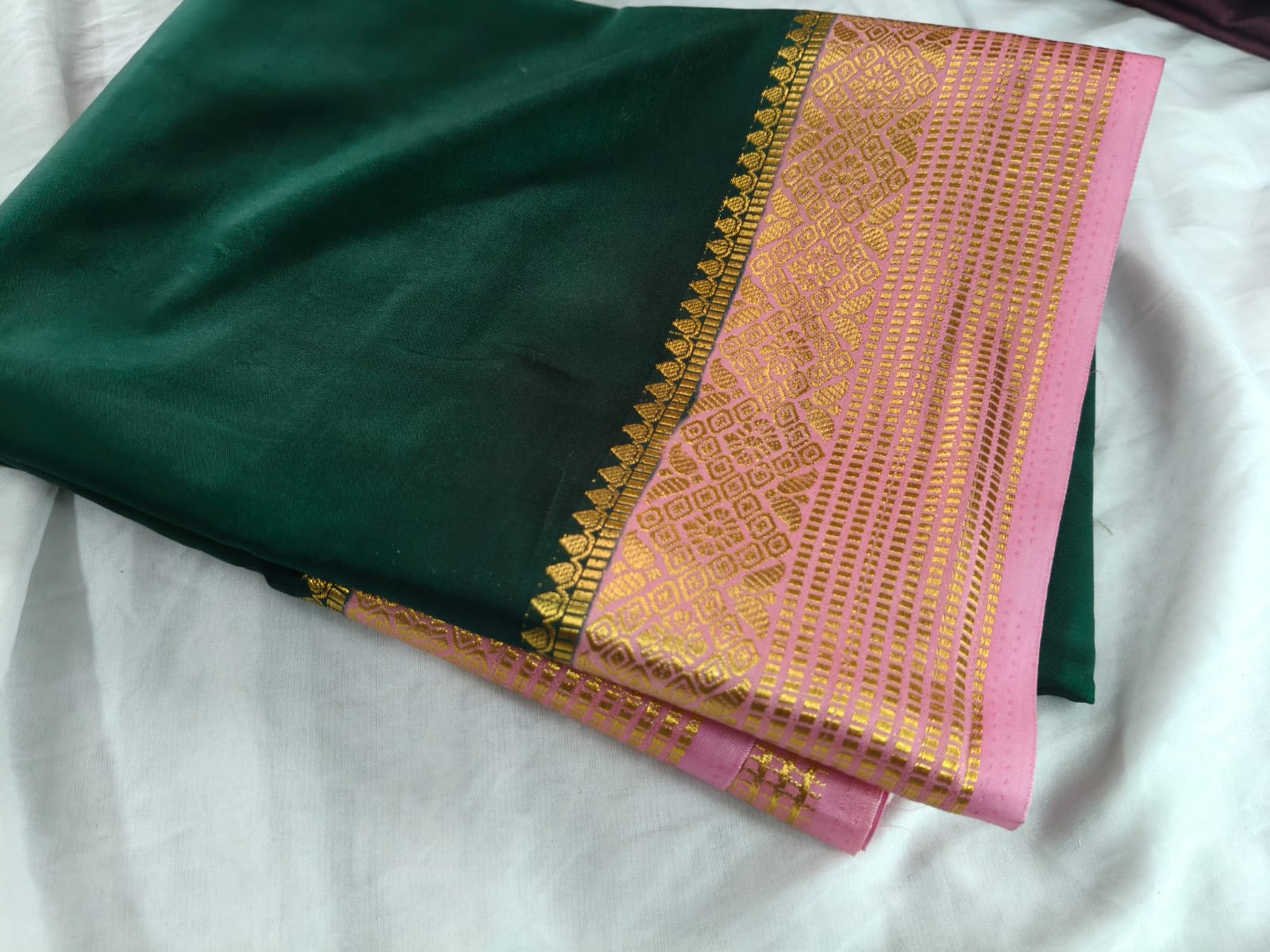 Semi Mysore Crepe Silk Saree - Deep Emerald Green