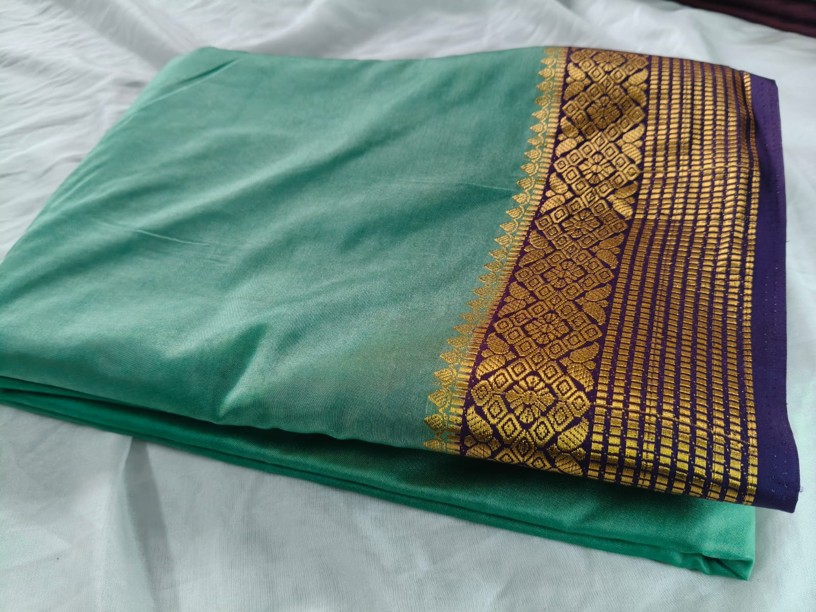 Semi Mysore Crepe Silk Saree - Muted Sea Green