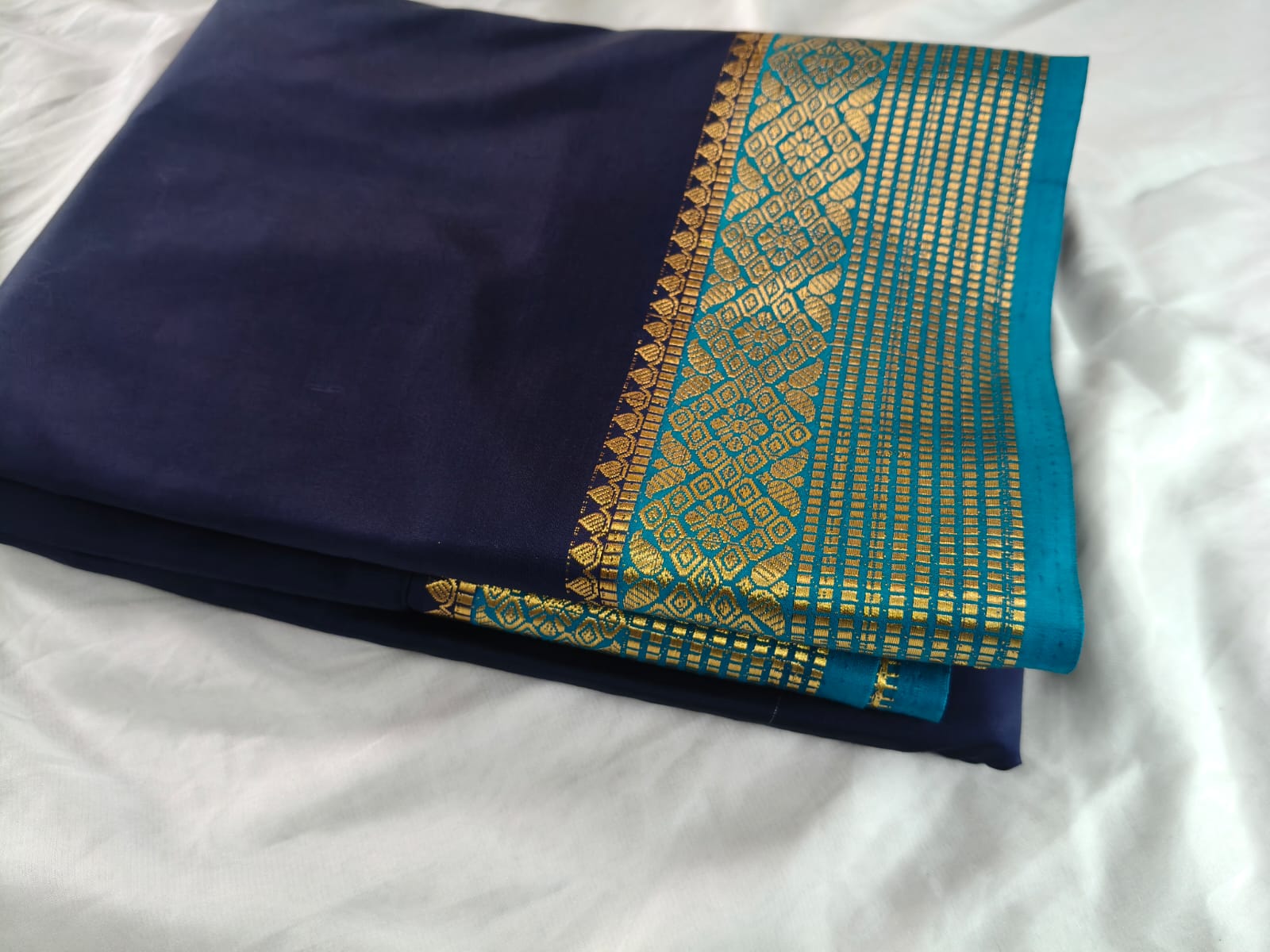 Semi Mysore Crepe Silk Saree - Deep Indigo