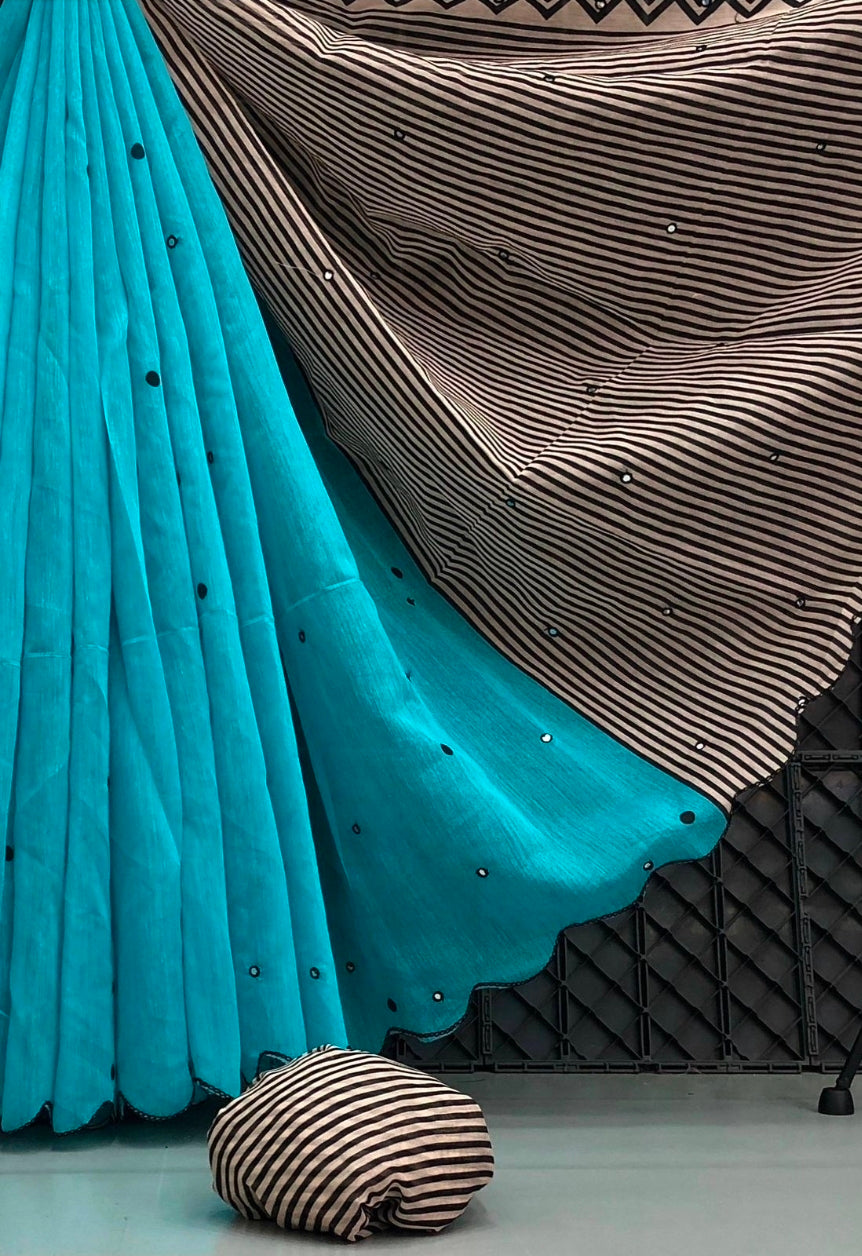 Chenderi Saree - Bright aqua