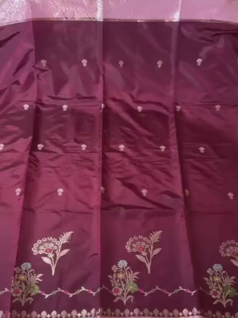 Banarasi semi kattan premium saree - Deep wine red