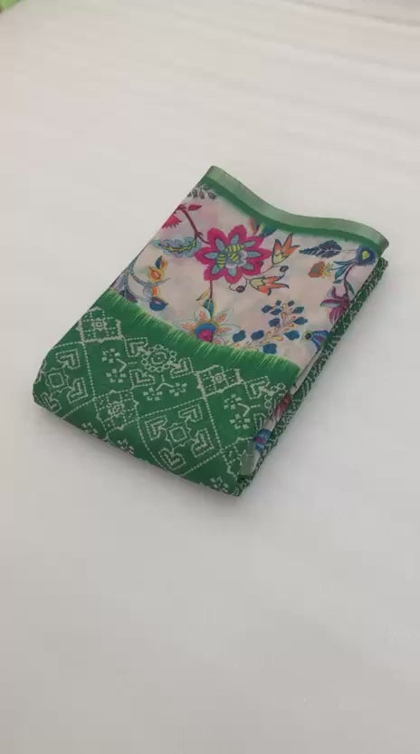 Soft Linen Patola Design Saree - Deep forest green