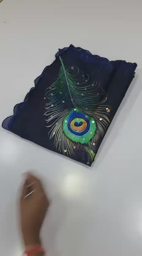 TussarPeacock saree - Dark blue-black shade