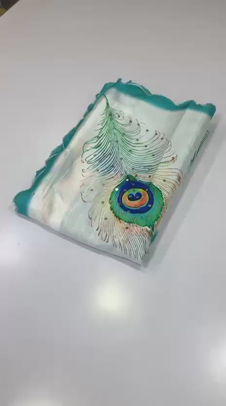 TussarPeacock saree - White