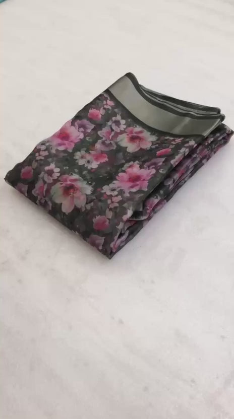 Organza Sarees - Charcoal