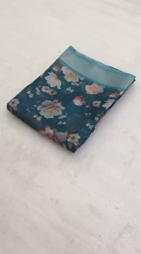 Organza Sarees - Dark bluish-green