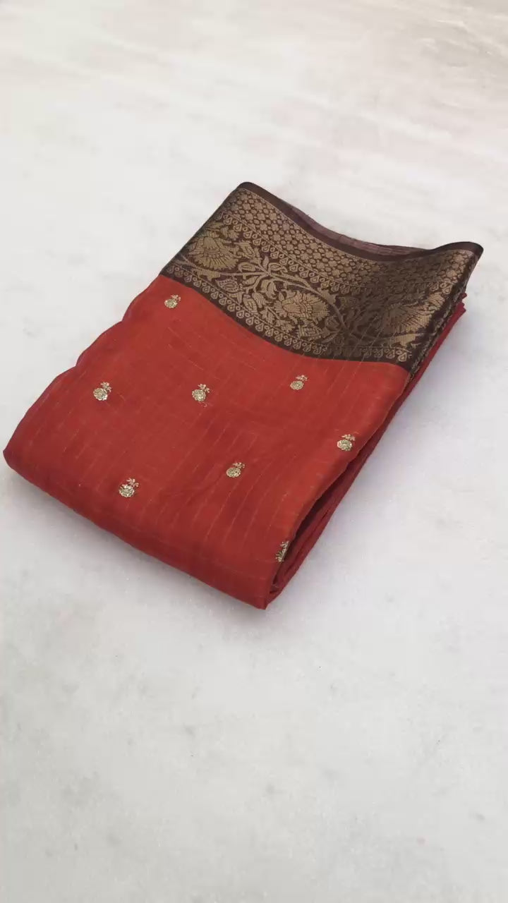 Dola Chex Printed Saree - Orange