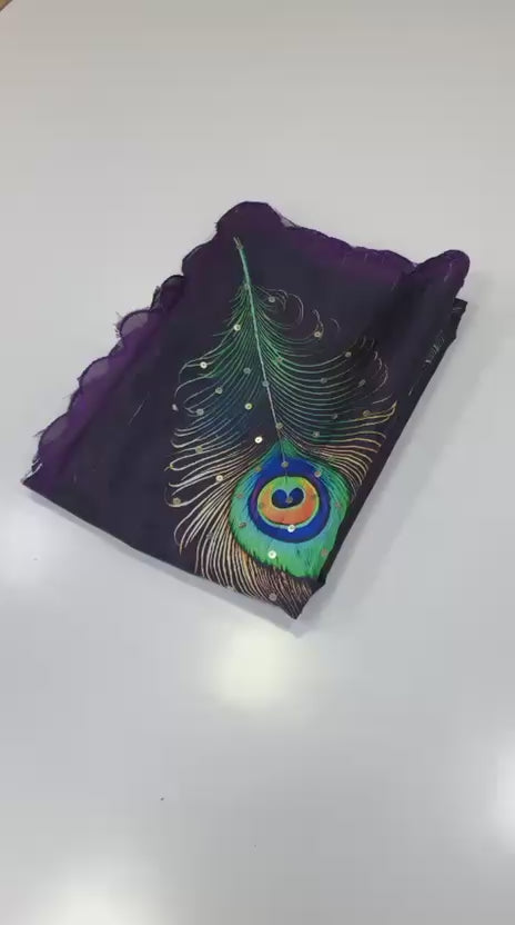 TussarPeacock saree - Deep dark purple.