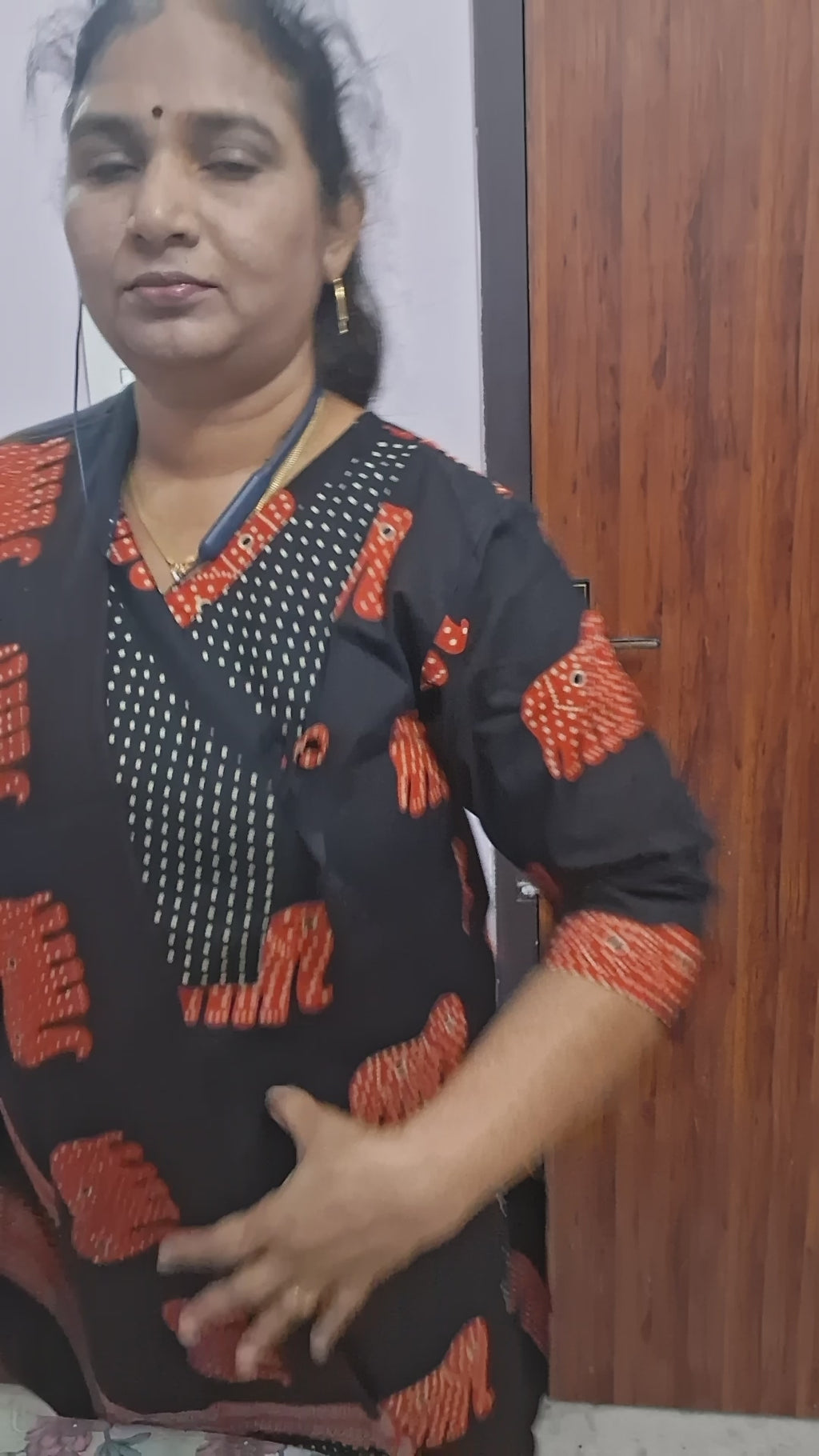 Pure Cotton Elephant Print Kurti Set - Black