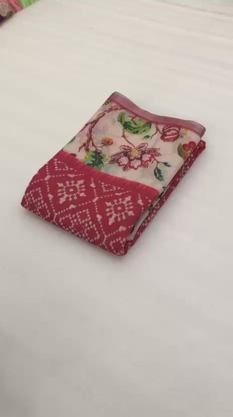 Soft Linen Patola Design Saree - Wine red shade