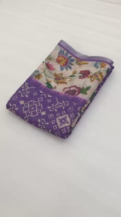 Soft Linen Patola Design Saree - Deep muted purple