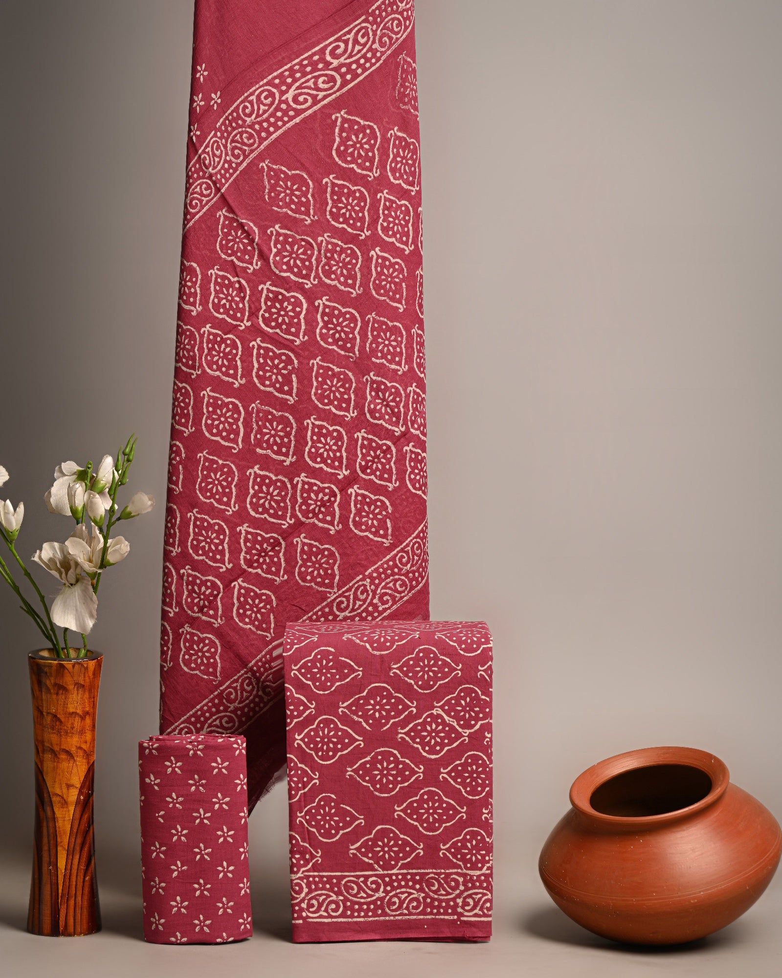 Unstitched Material- Muted rose red