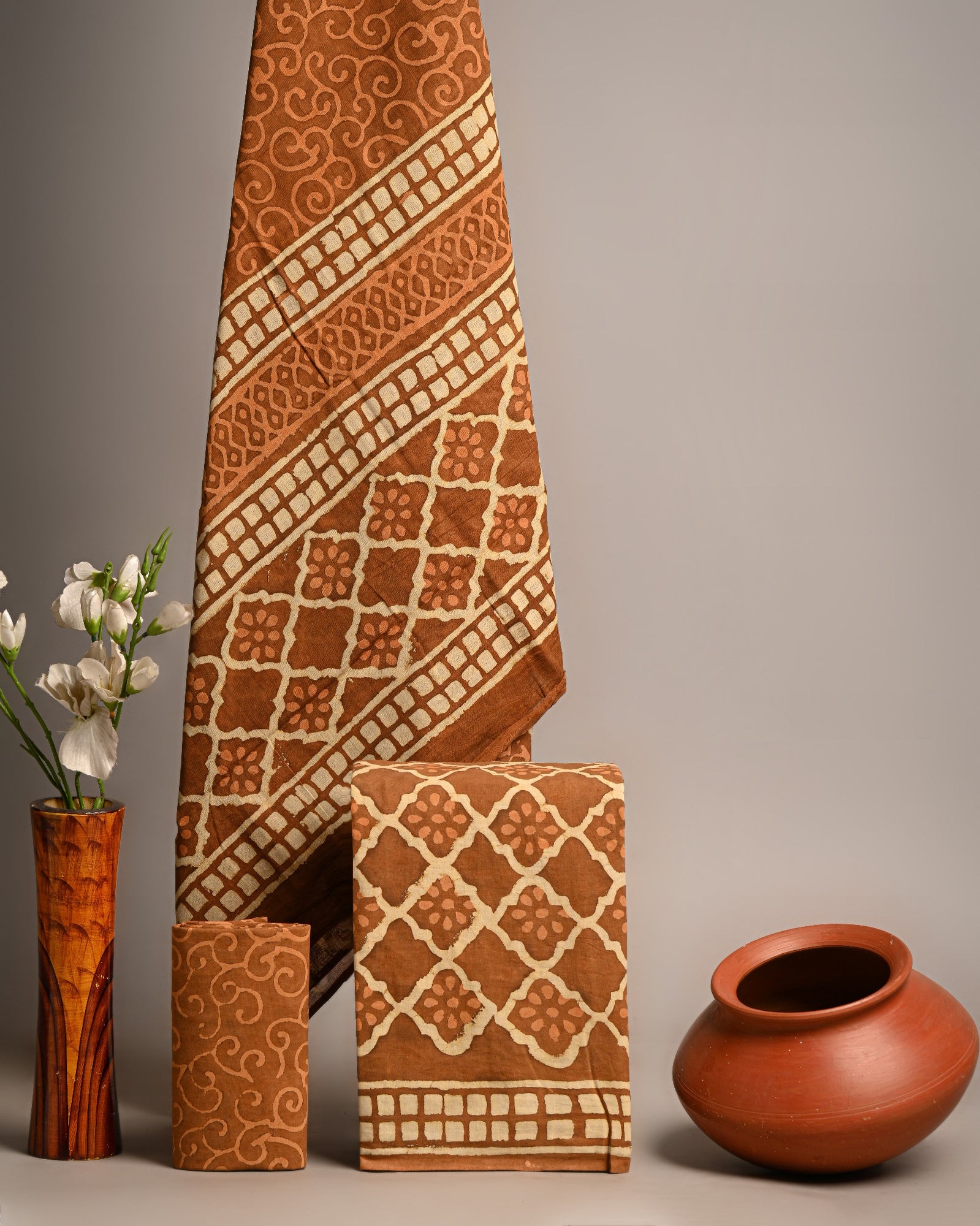 Unstitched Material- Warm earthy orange-brown