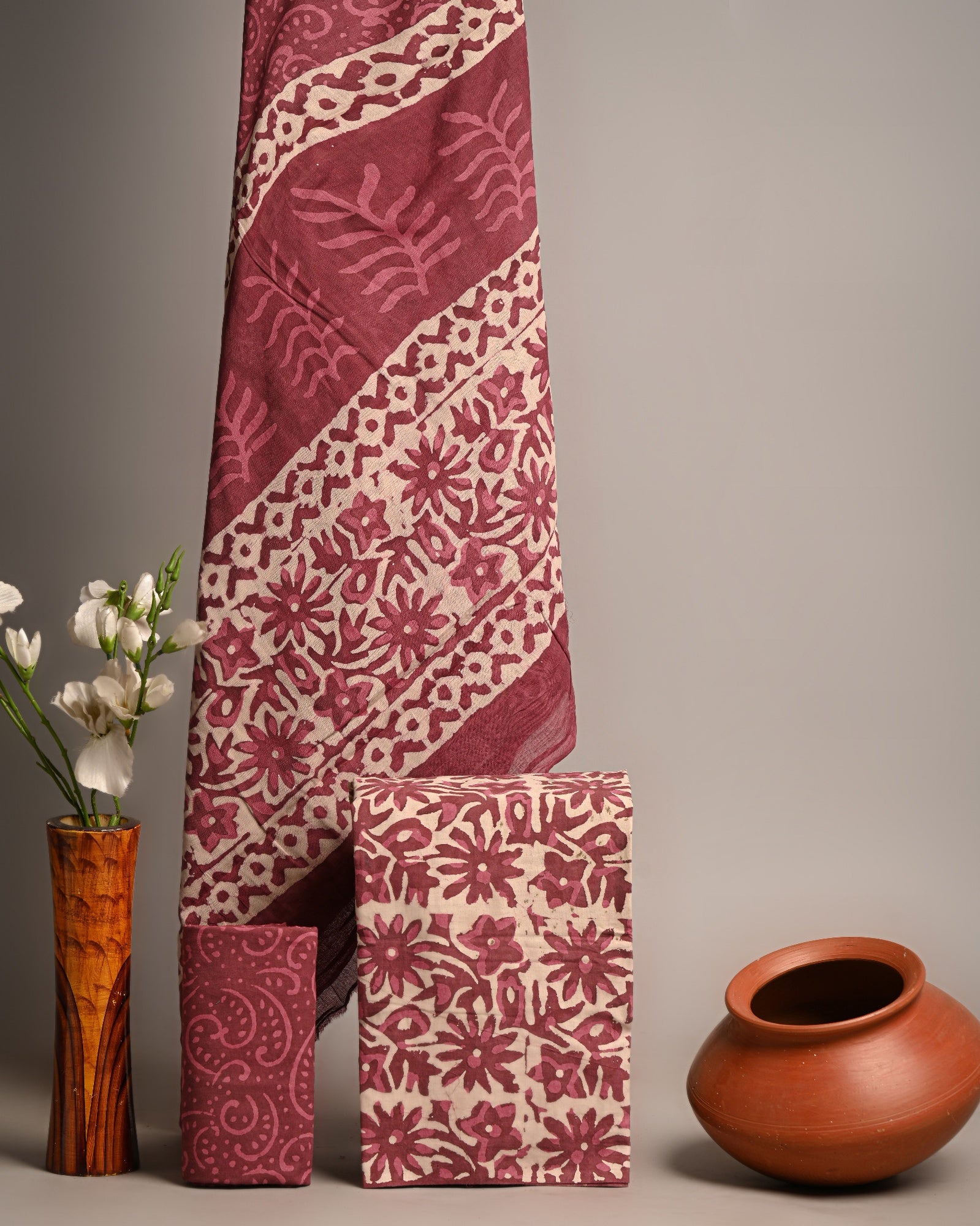 Unstitched Material- Muted dark rose