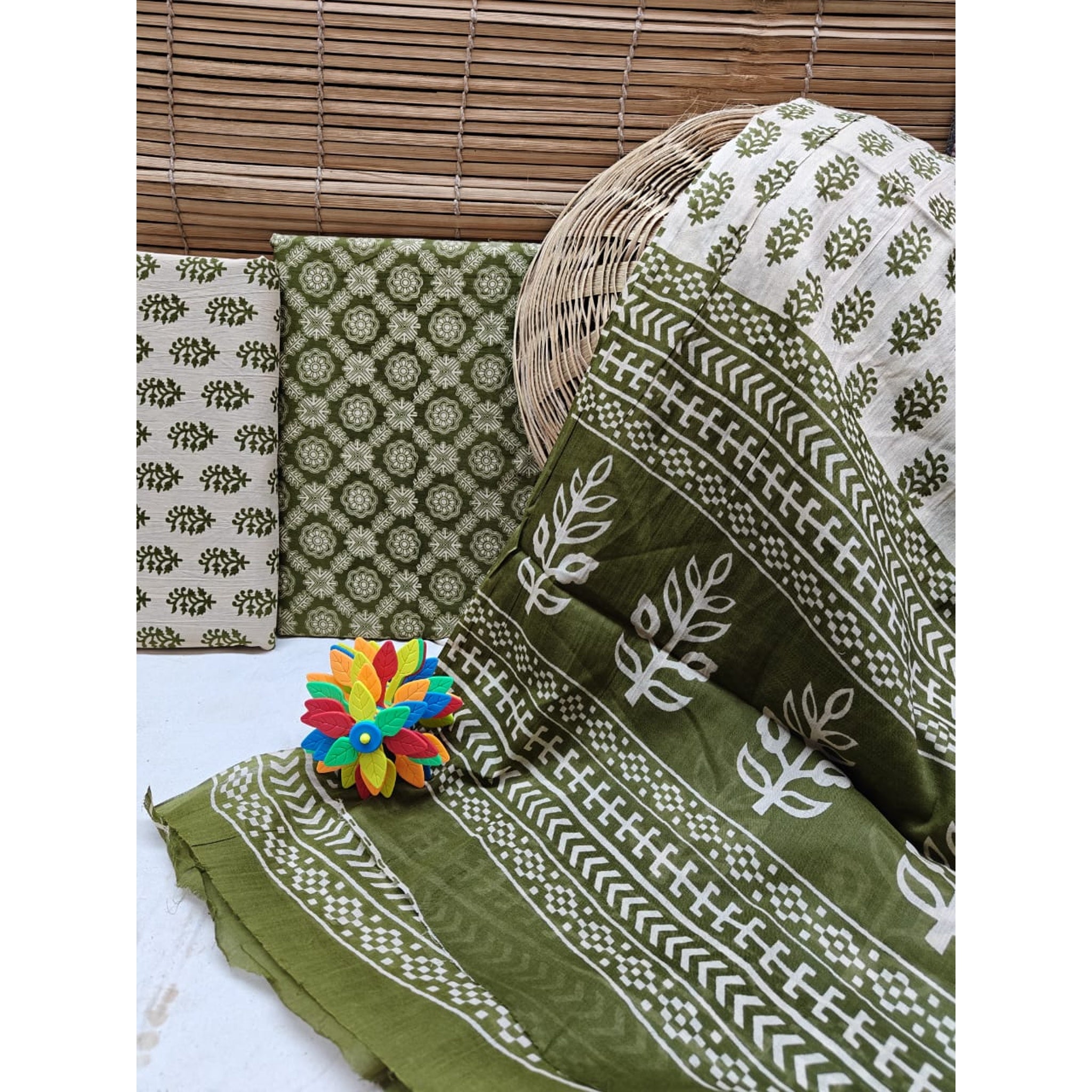 Unstitched Material- Muted olive green