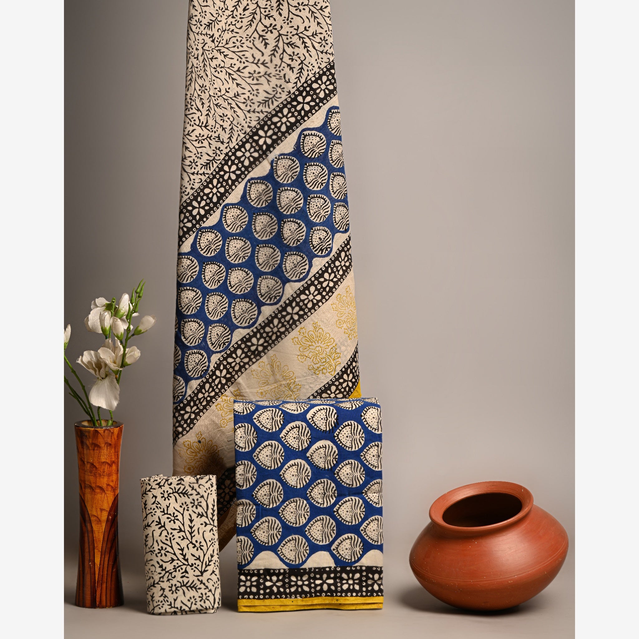 Unstitched Material- Blue cream