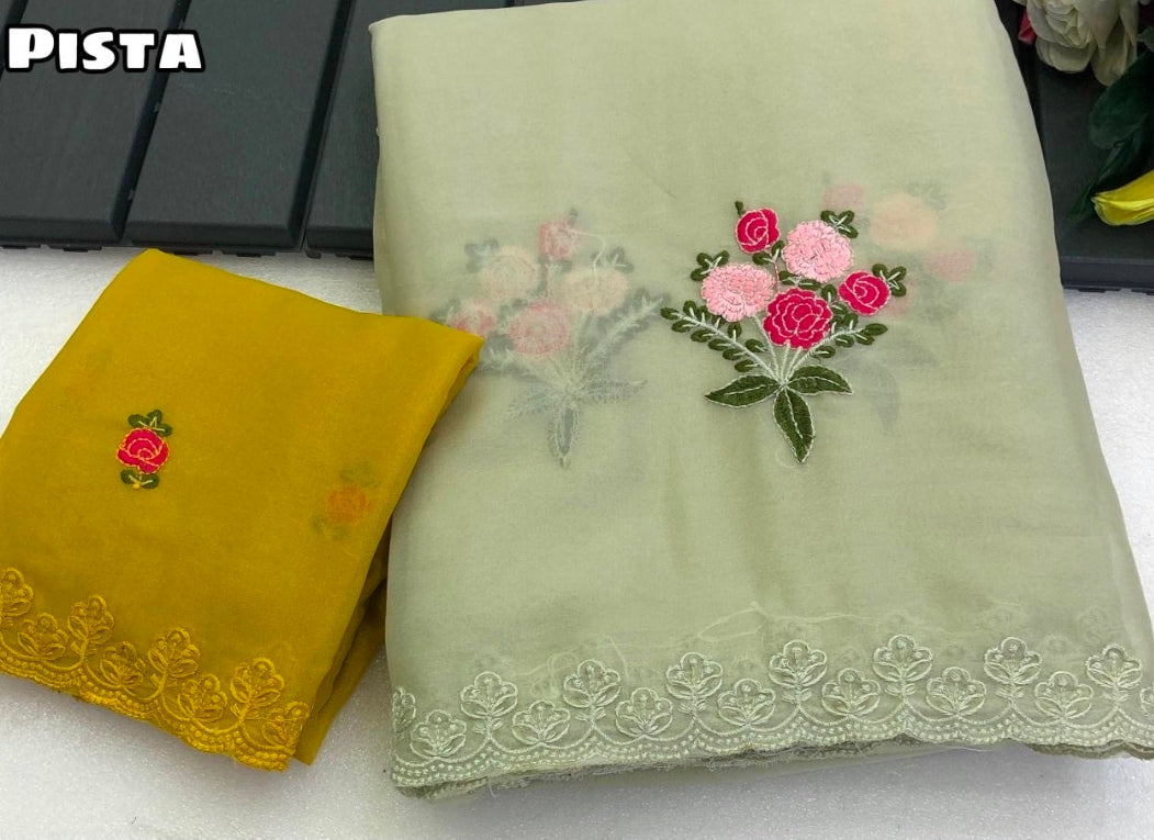 Star georgette floral embroidery Saree
