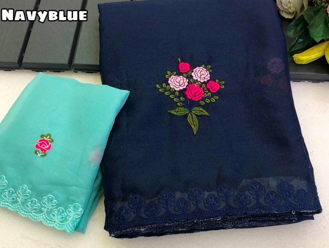 Star georgette floral embroidery Saree