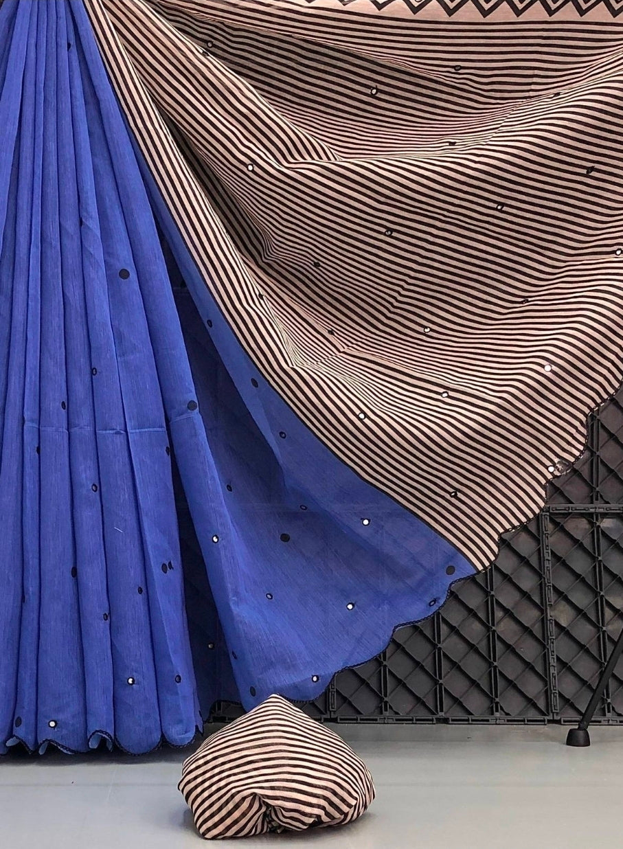 Chenderi Saree - Deep navy blue