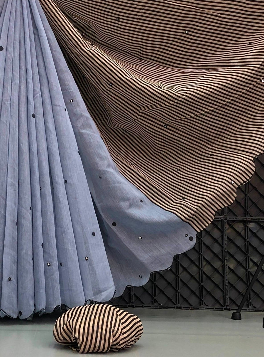 Chenderi Saree - Muted slate blue